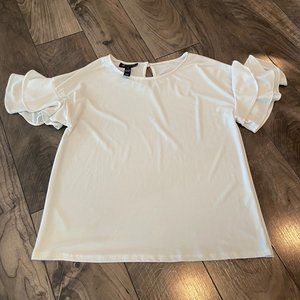 Cream Ruffle Short-sleeve Blouse